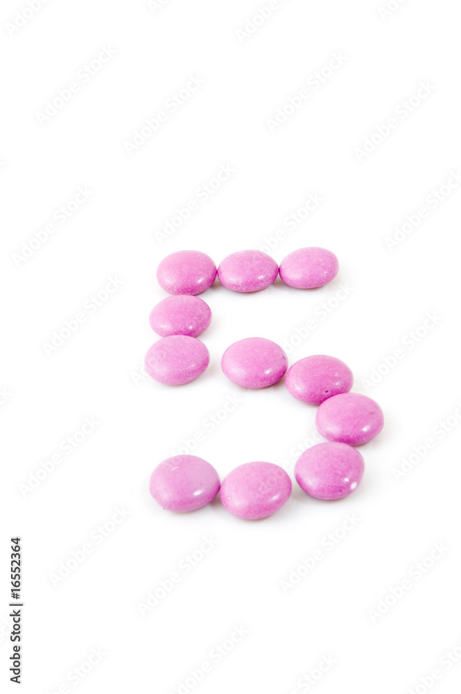 number five made of candies isolated on white number five made of candies isolated on white