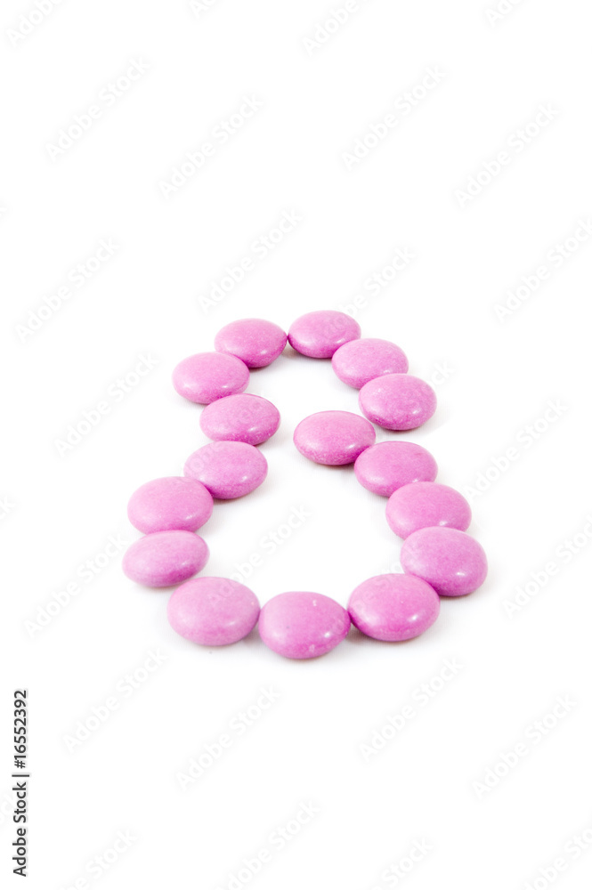 number eight made of candies isolated on white number eight made of candies isolated on white