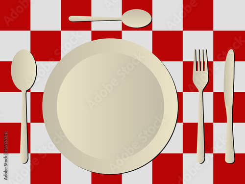 cutlery in plastic tablecloth