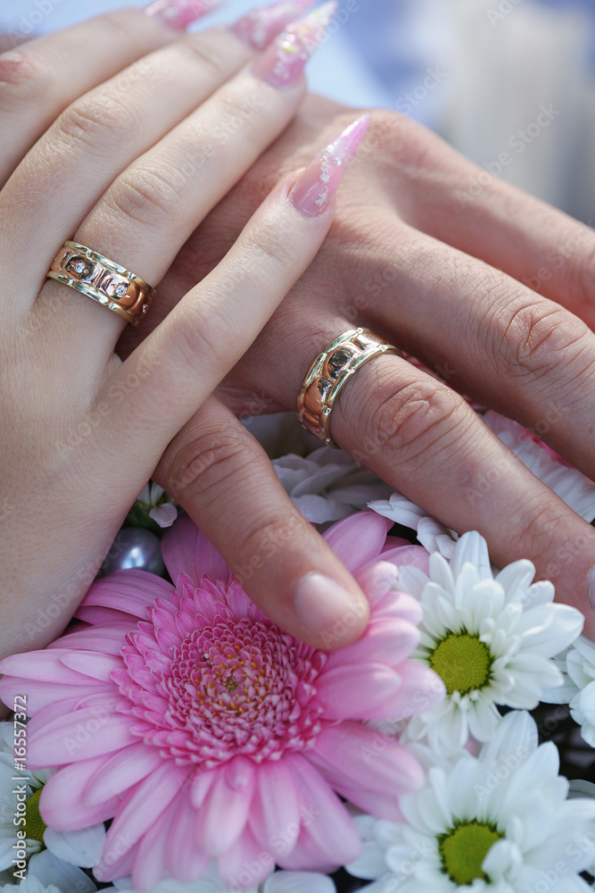 Fototapeta premium Wedding rings, Bouquet