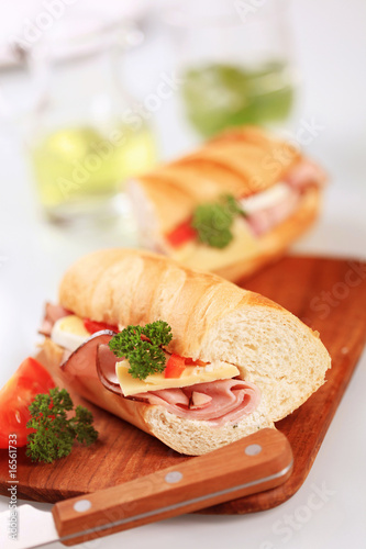 Ham and cheese baguette sandwich