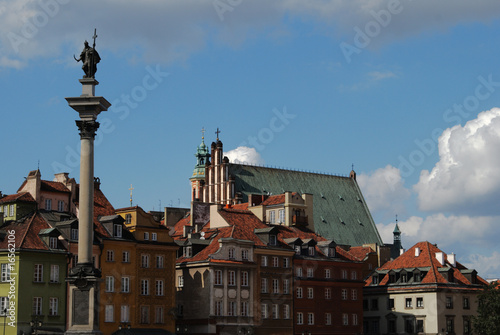 Zygmunt`s Column and old town in Warsaw