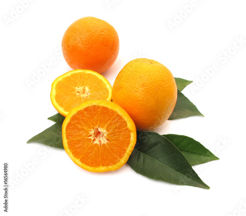 Oranges with green leaves
