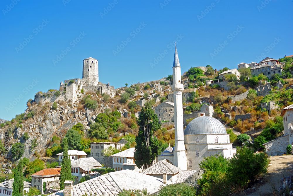 Old town with mosque and fort, Pocitelj, Bosnia-Herzegovina