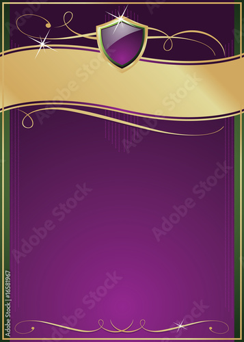 Purple, Green & Gold Page Background with Shield Emblem