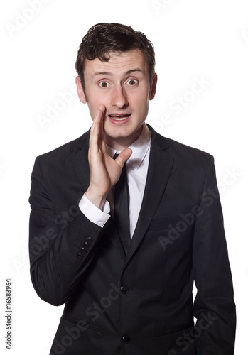 businessman whispers gossip