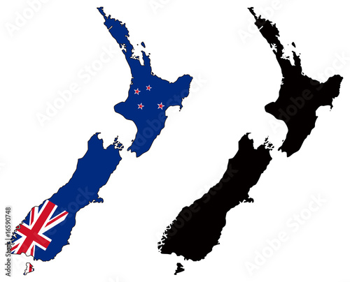 Photo vector map and flag of new zealand.