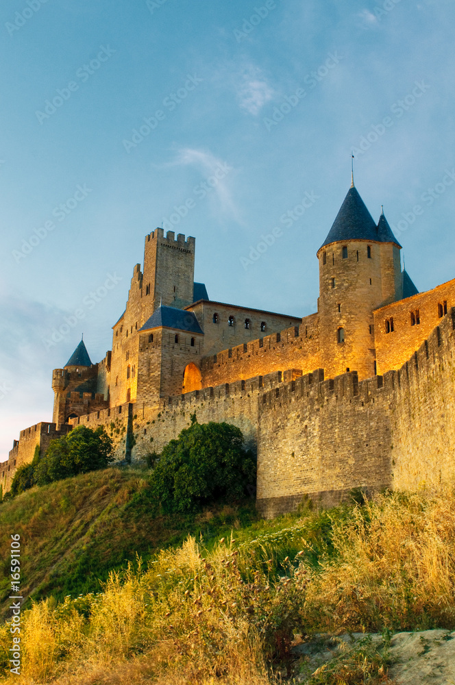 Medieval town of Carcassonne at sunset