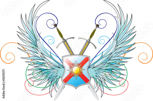 vector emblems. Wings, shield and crossed swords