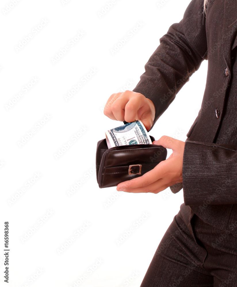 dollars in purse in hands isolated on white dollars in purse in hands isolated on white