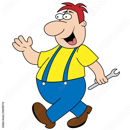 Workman Holding Spanner Cartoon Character