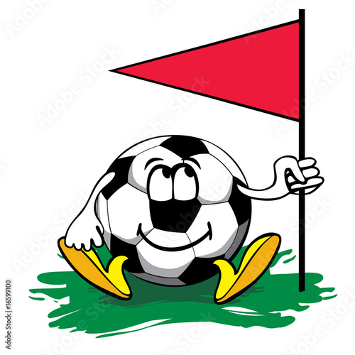 cheerful cartoon soccer ball with angle flag