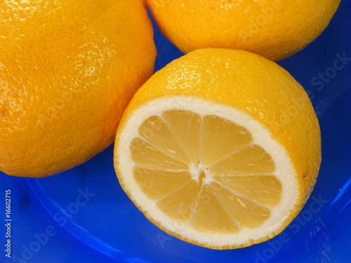 lemon on blue plate