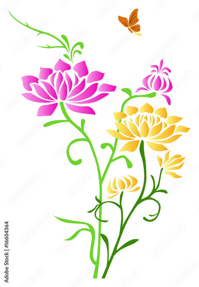 vector flower and butterfly