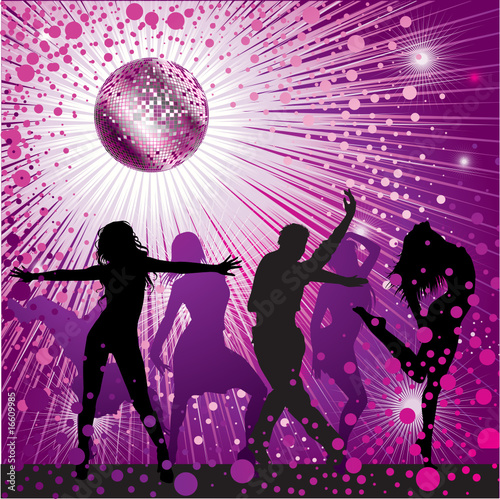 Vector background with people dancing in night-club