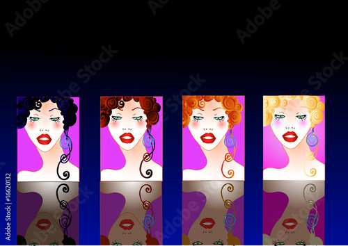 set of beautiful woman's face in vector