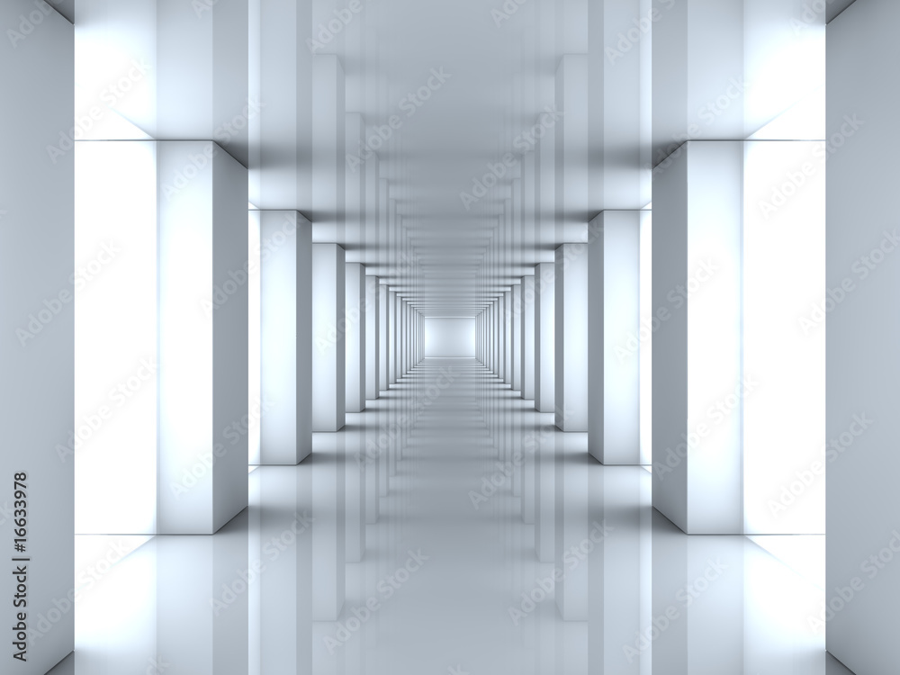 Fototapeta Biały lśniący korytarz. Fototapeta 3D