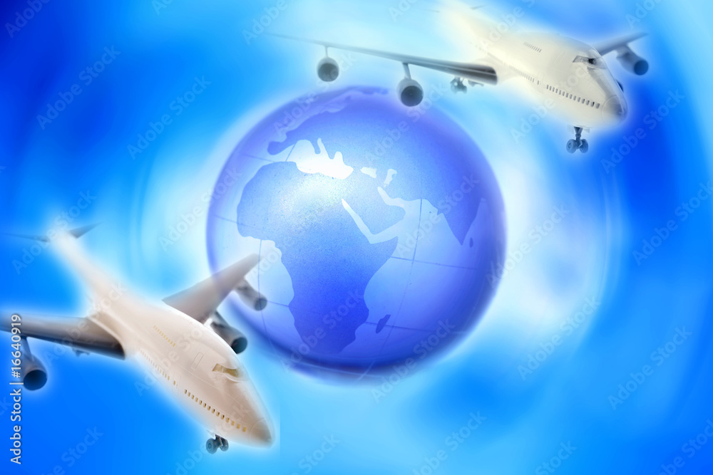 Fototapeta premium Aircraft flying around the globe