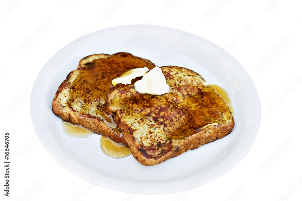 French toast made from raisin bread. Clipping path included.