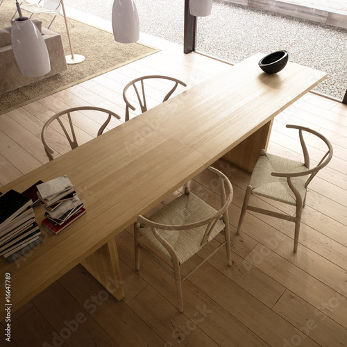 Modern living room with table and chairs