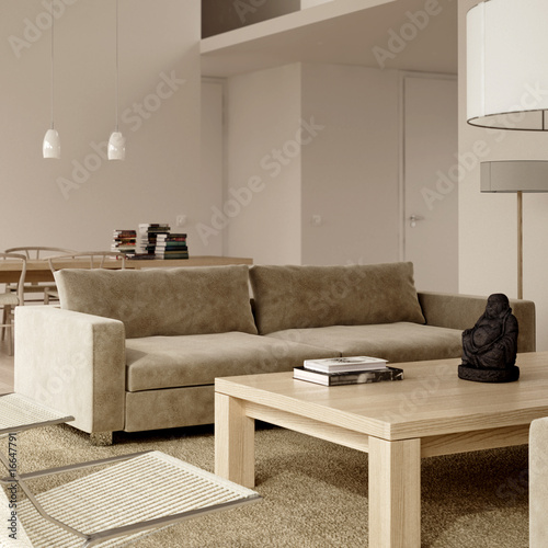 Beige minimalist contemporary interior