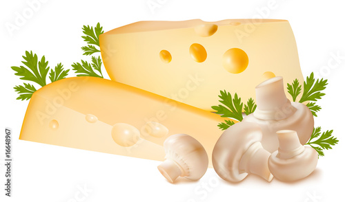 Vector illustration. Cheese with mushrooms