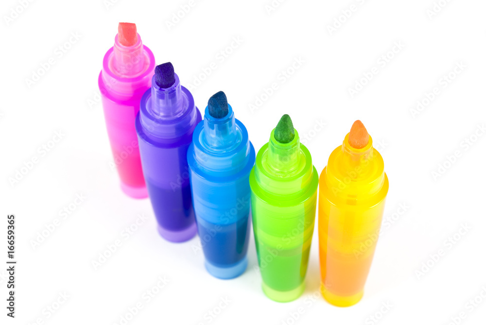 Five colorful highlighters Five colorful highlighters