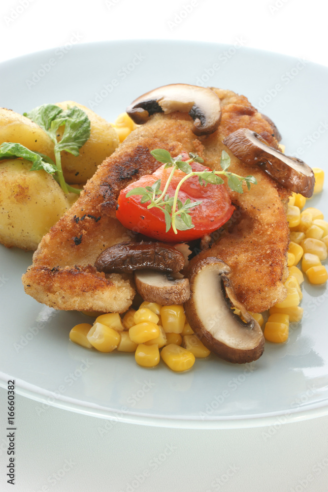 grilled carp fillet on organic potato with vegetable grilled carp fillet on organic potato with vegetable