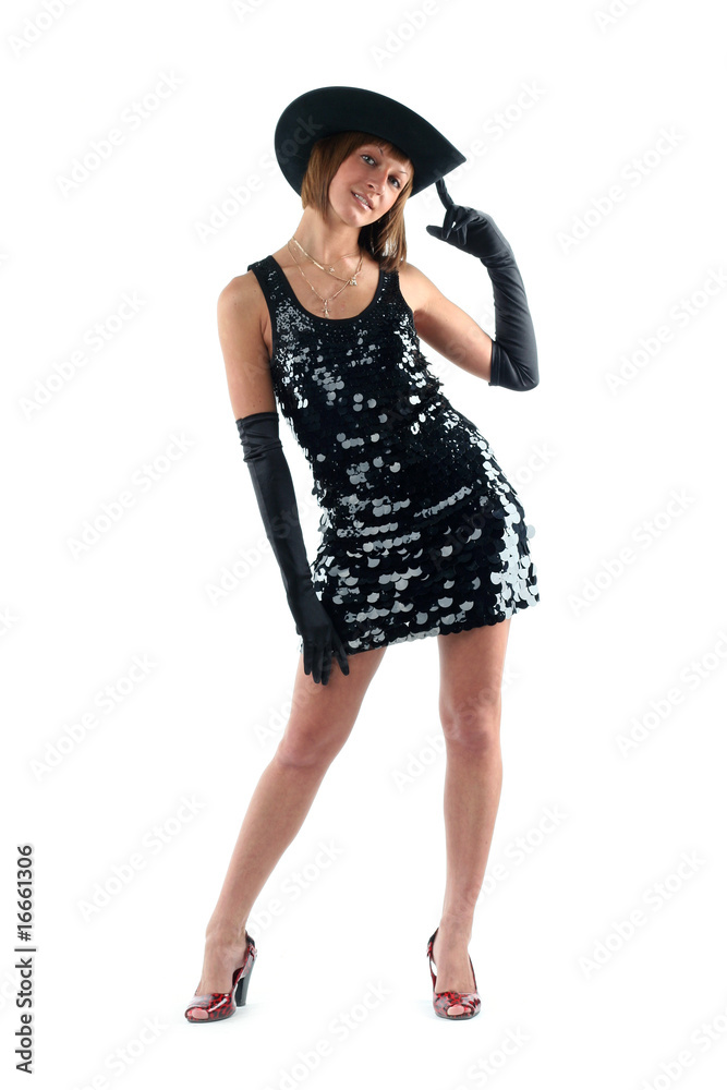 lovely young woman in hat and gloves isolated lovely young woman in hat and gloves isolated