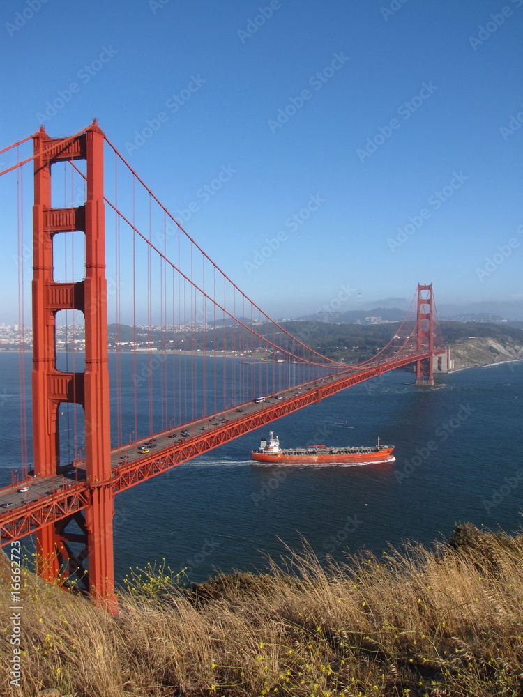 Fototapeta premium shipping under golden gate bridge