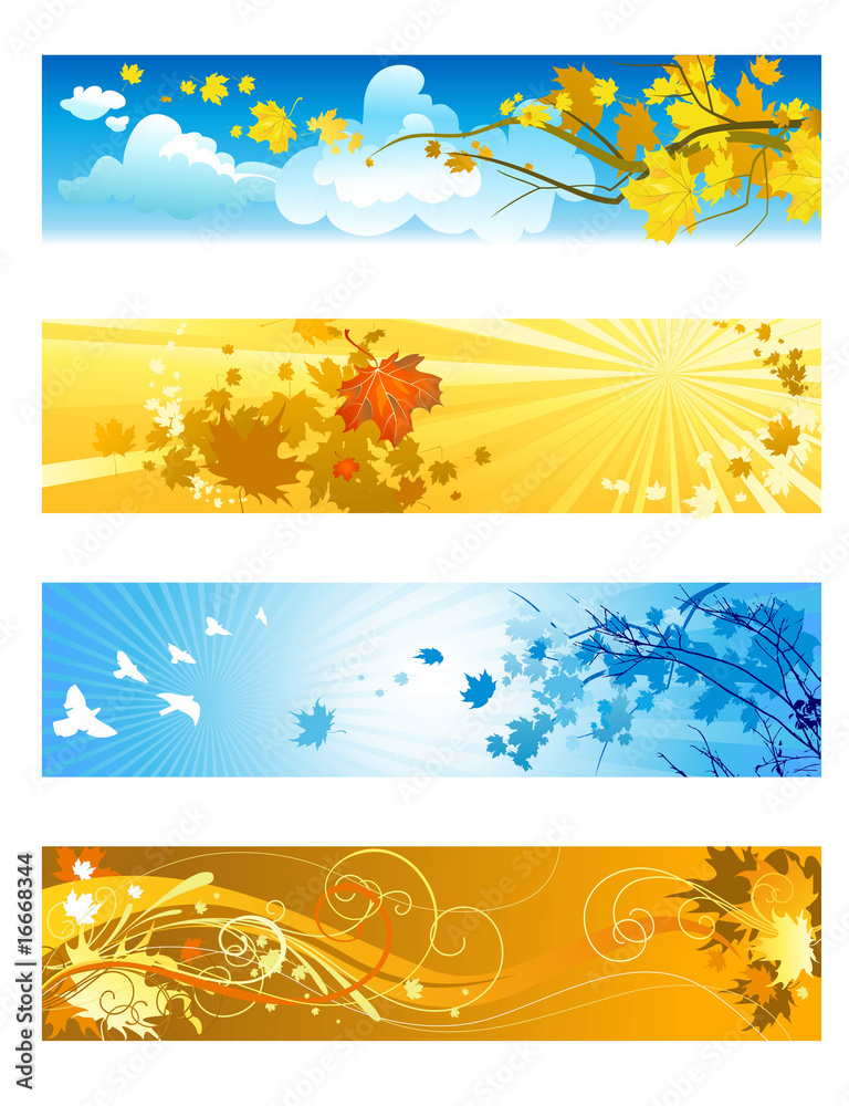 Four autumn banners. Blue and yellow colors