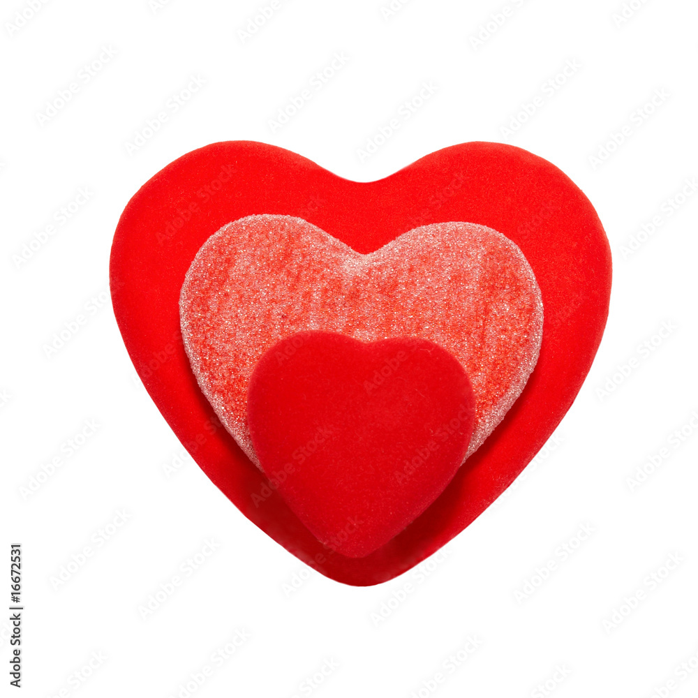 Three valentine hearts isolated on white.