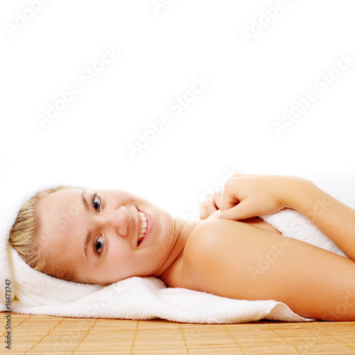 Beautiful Young Spa Woman On White