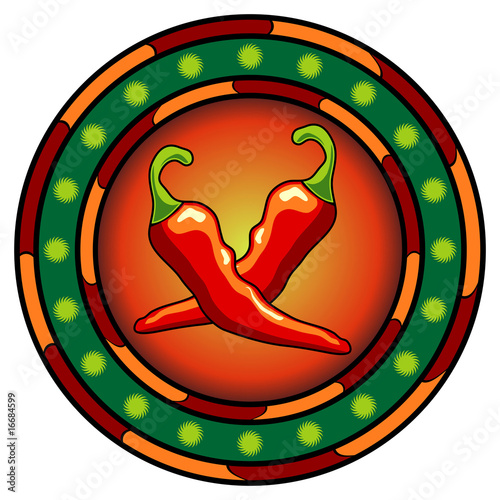 Mexican chili peppers logo with hot colors over white