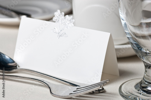 Closeup of blank placecard on wedding table