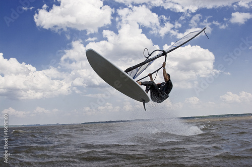 Windsurfer flying in the air