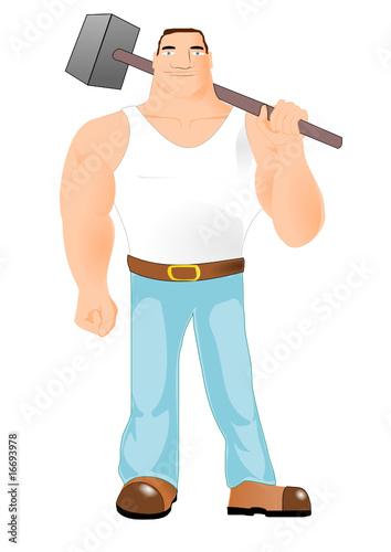 Big workman with hammer