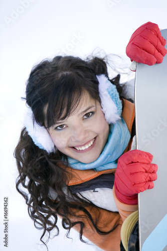 Girl with snowboard