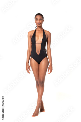 African American woman in swimsuit