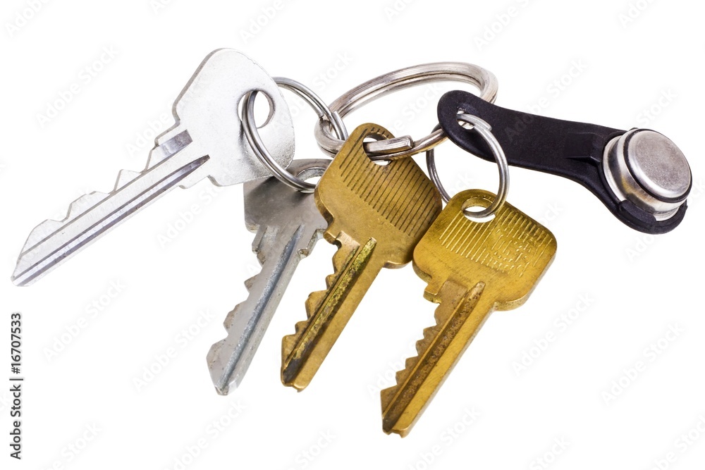 Bunch of keys with electronic key isolated on white background Bunch of keys with electronic key isolated on white background