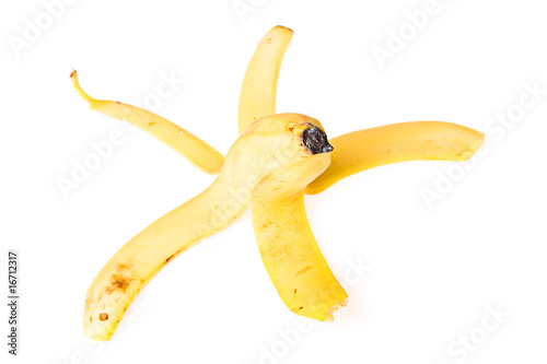 Peel of banana on white background.