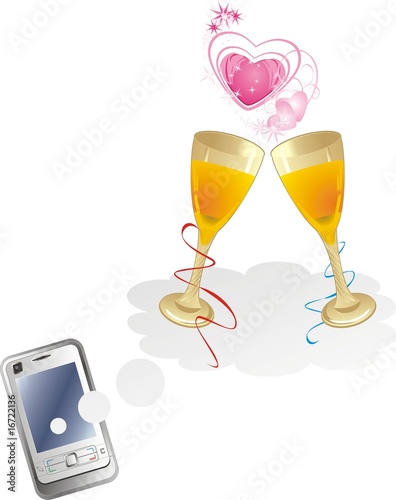 Mobile telephone and glasses. Romantic composition. Vector