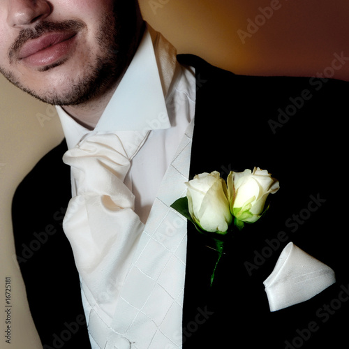 Fotografia, Obraz Groom with buttonhole, cravat and waistcoat