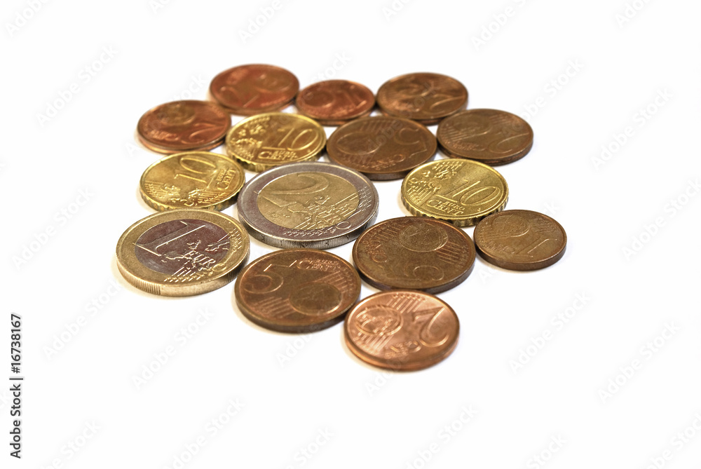 A few euro coins on white background A few euro coins on white background