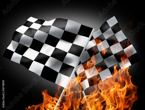 Chequered flag on fire photo