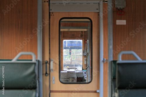 Obraz na płótnie View from the passenger compartment towards front of the train