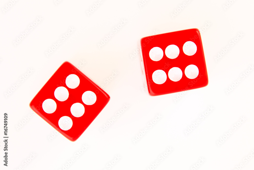 2 Dice close up - showing the numbers 6 and 6 isolated 2 Dice close up - showing the numbers 6 and 6 isolated