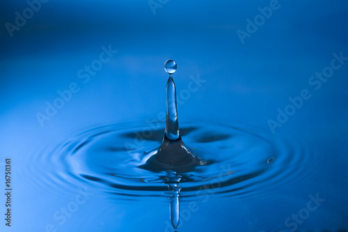 close up of a drop of water in blue colors