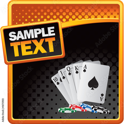 Playing cards and casino chips on halftone banner
