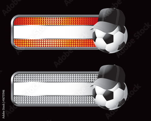 Soccer ball with hat on specialized banners